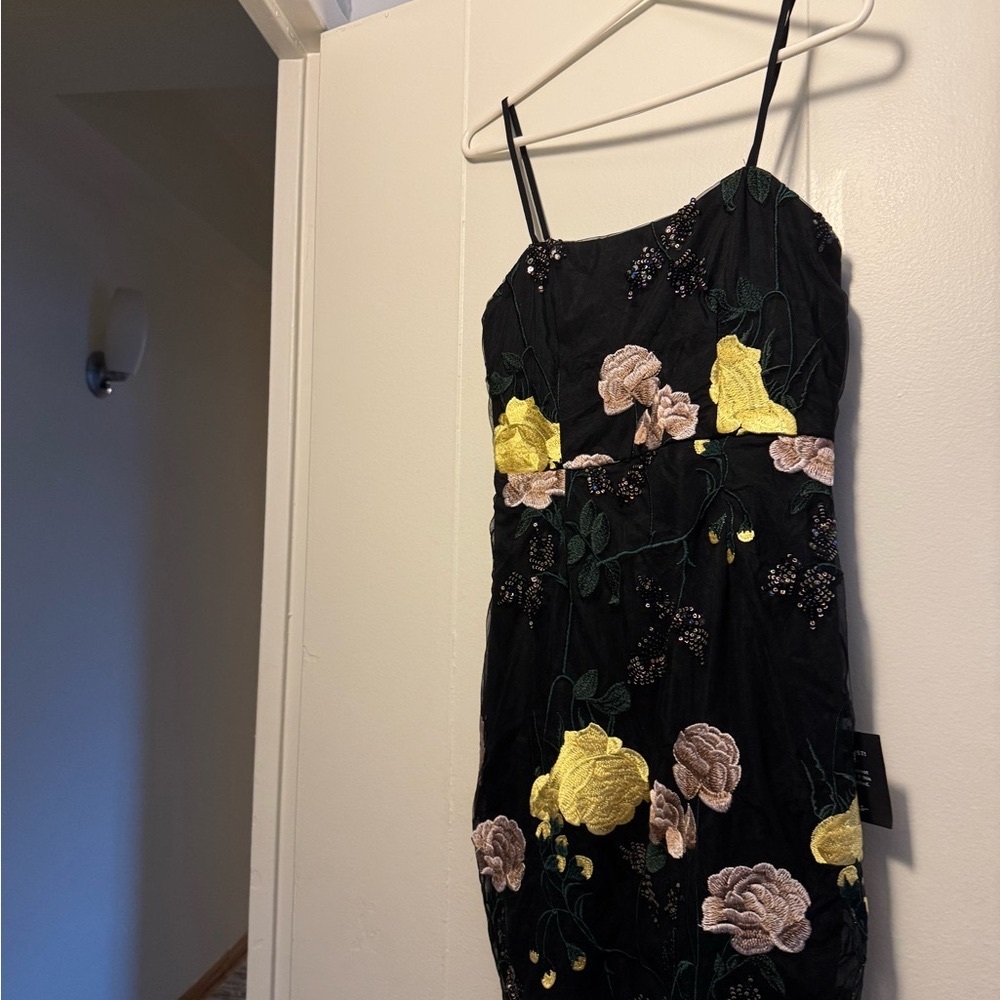 Lulus Floral Embroidered Black Mini Dress